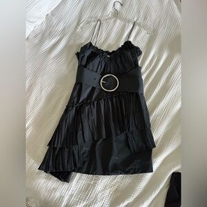 Ruffled Black Mini Dress with Belt